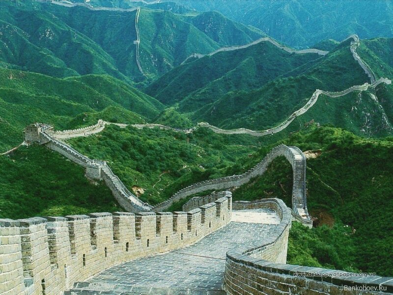 Great Wall of China winding through mountains