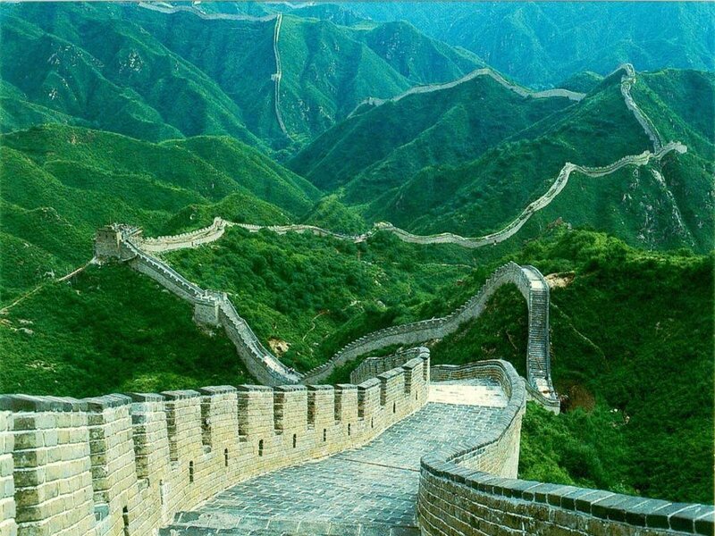 Great Wall of China winding through mountains