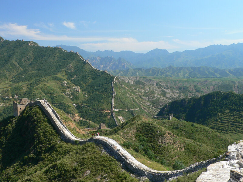Great Wall of China winding through mountains