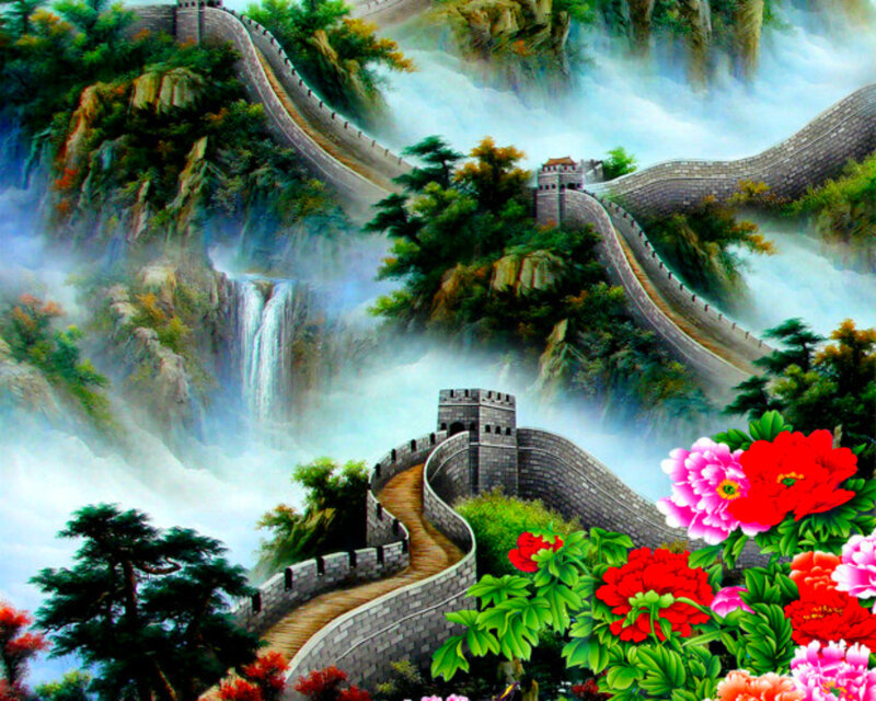 Great Wall with Flowers