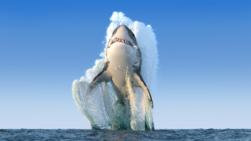 Great White Shark Jumping — Blue, Dramatic, Afternoon, 3d Render