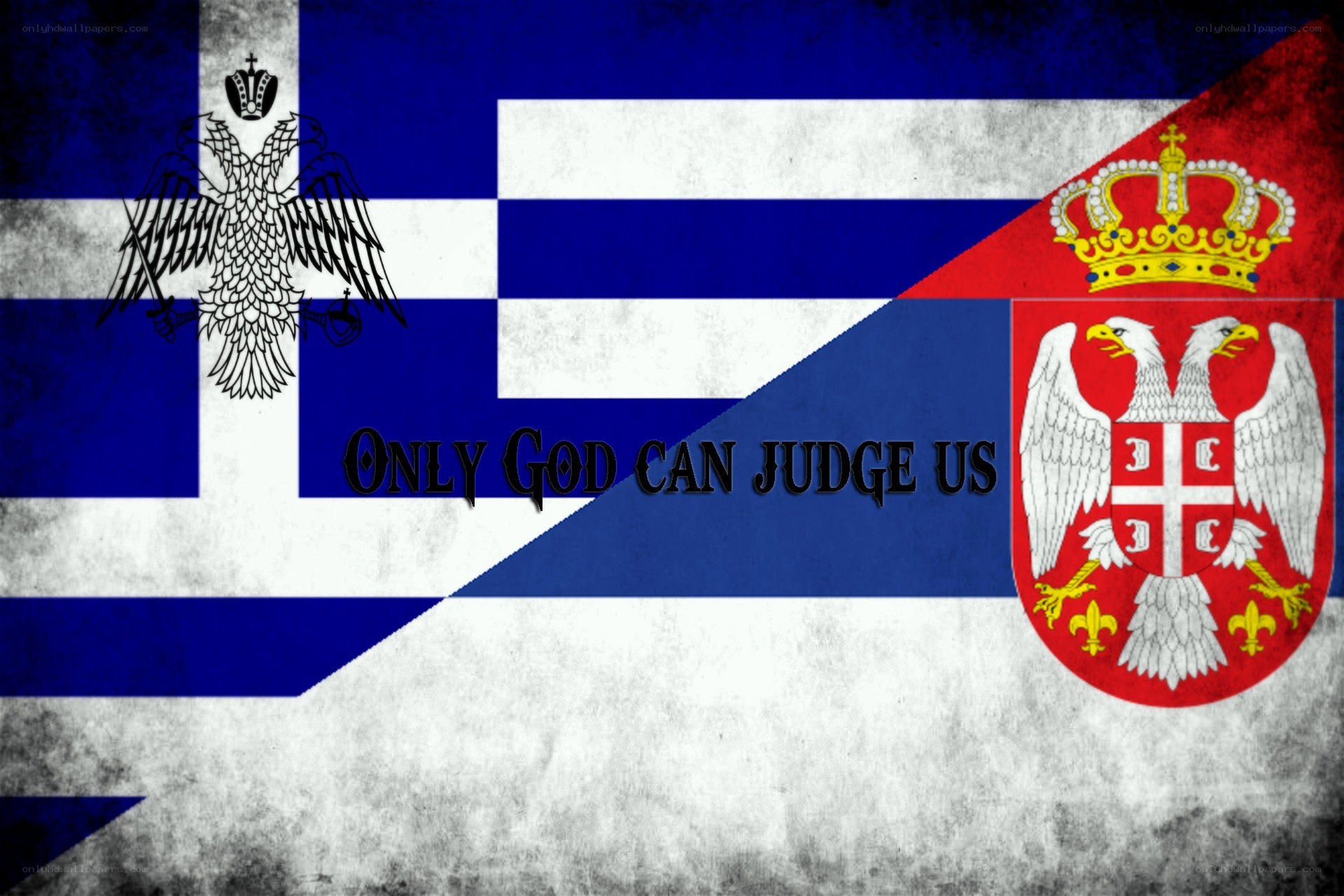 Greek and Serbian flags with text