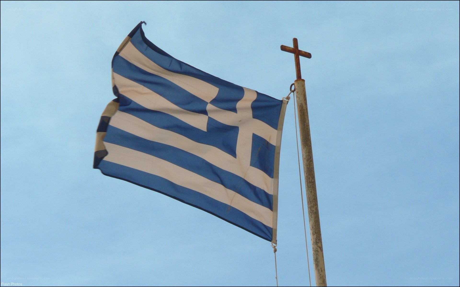 Greek flag waving in the wind