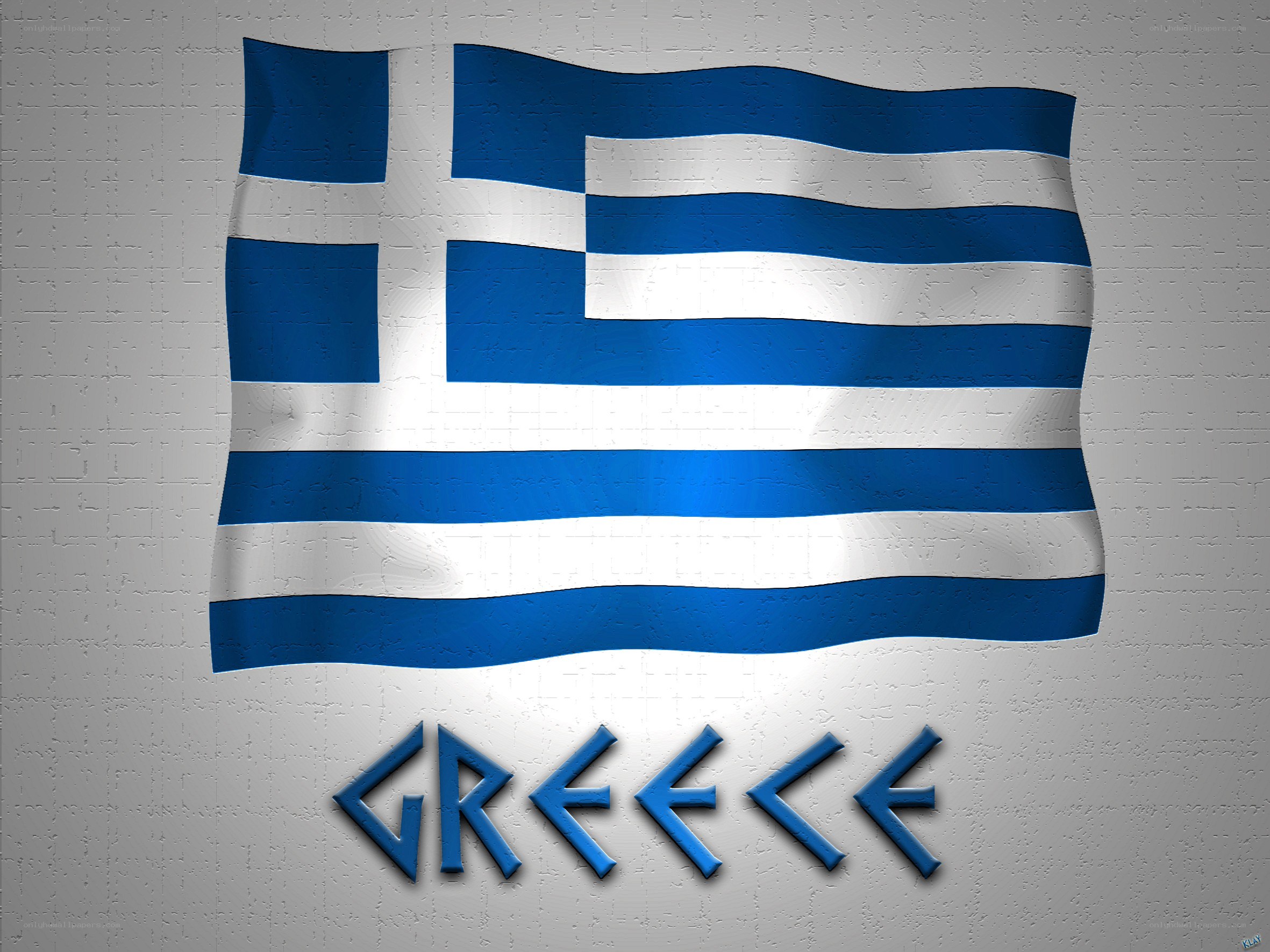 Greek flag waving on wall