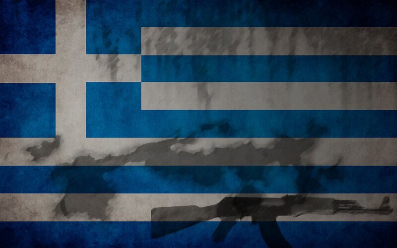 Greek flag with rifle silhouette