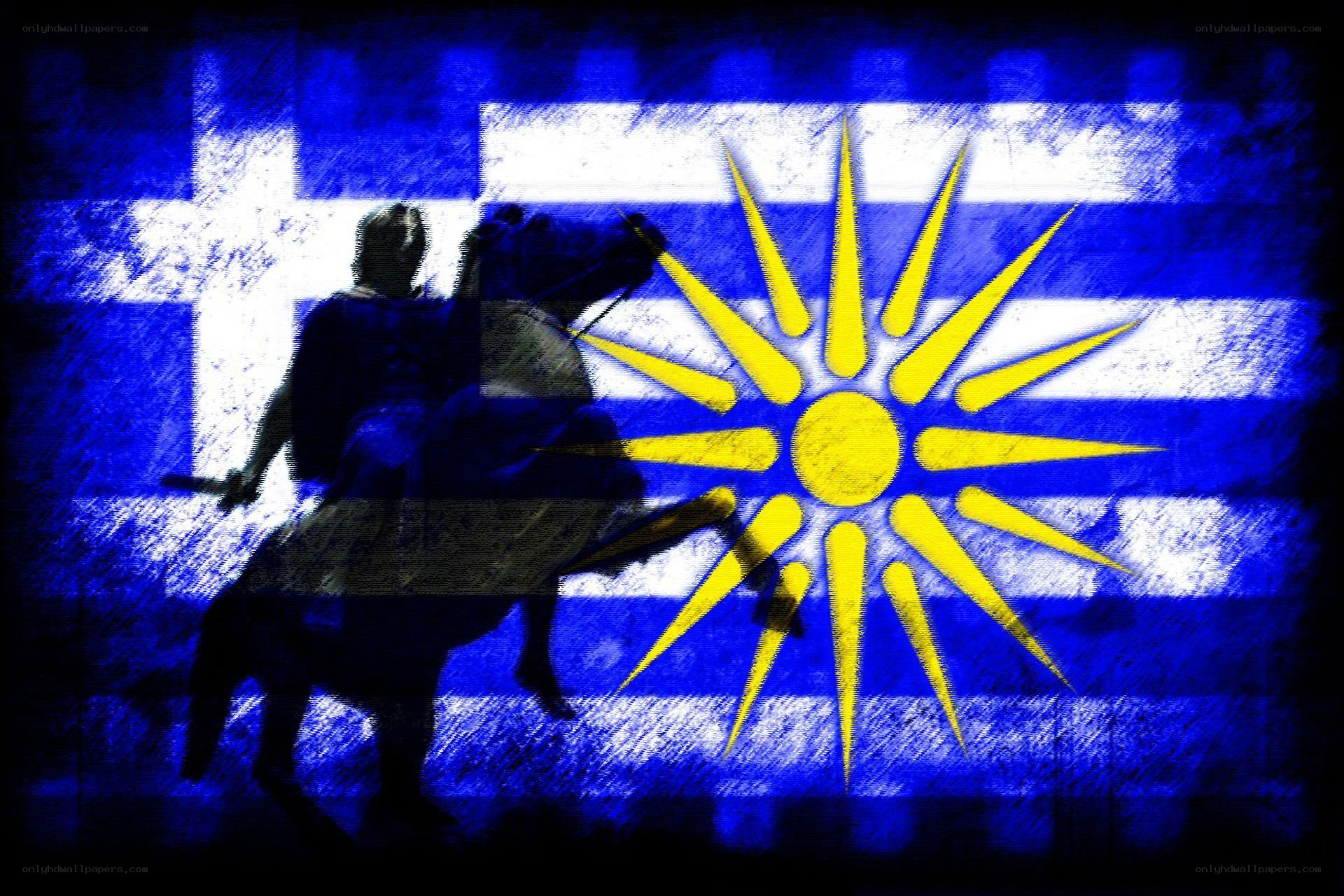 Greek flag with warrior silhouette