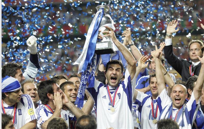 Greek football team celebrates victory