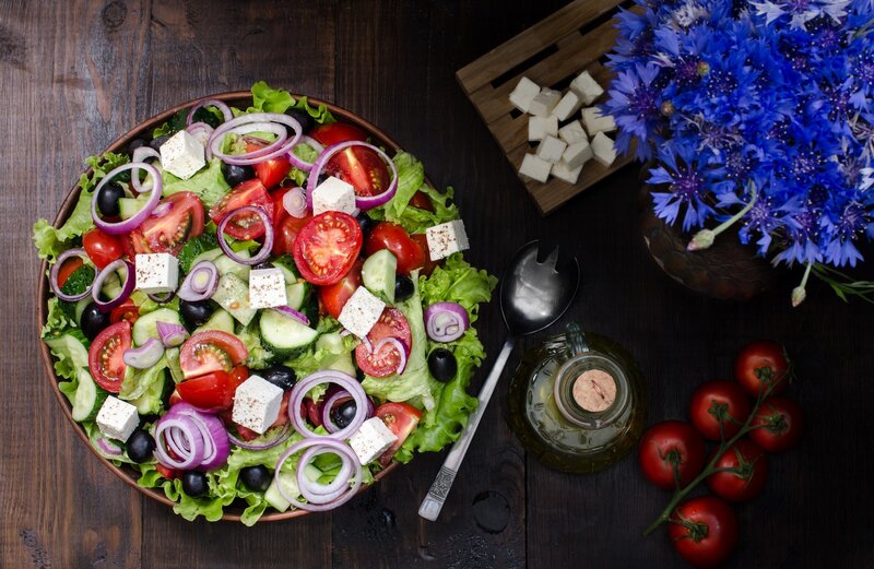 Greek Salad on Wooden Table