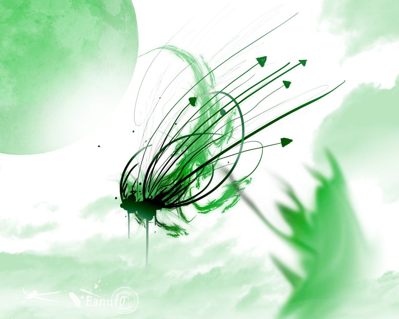 green abstract art with arrows