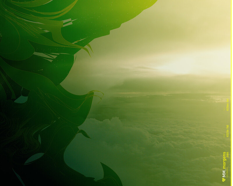green abstract art with clouds
