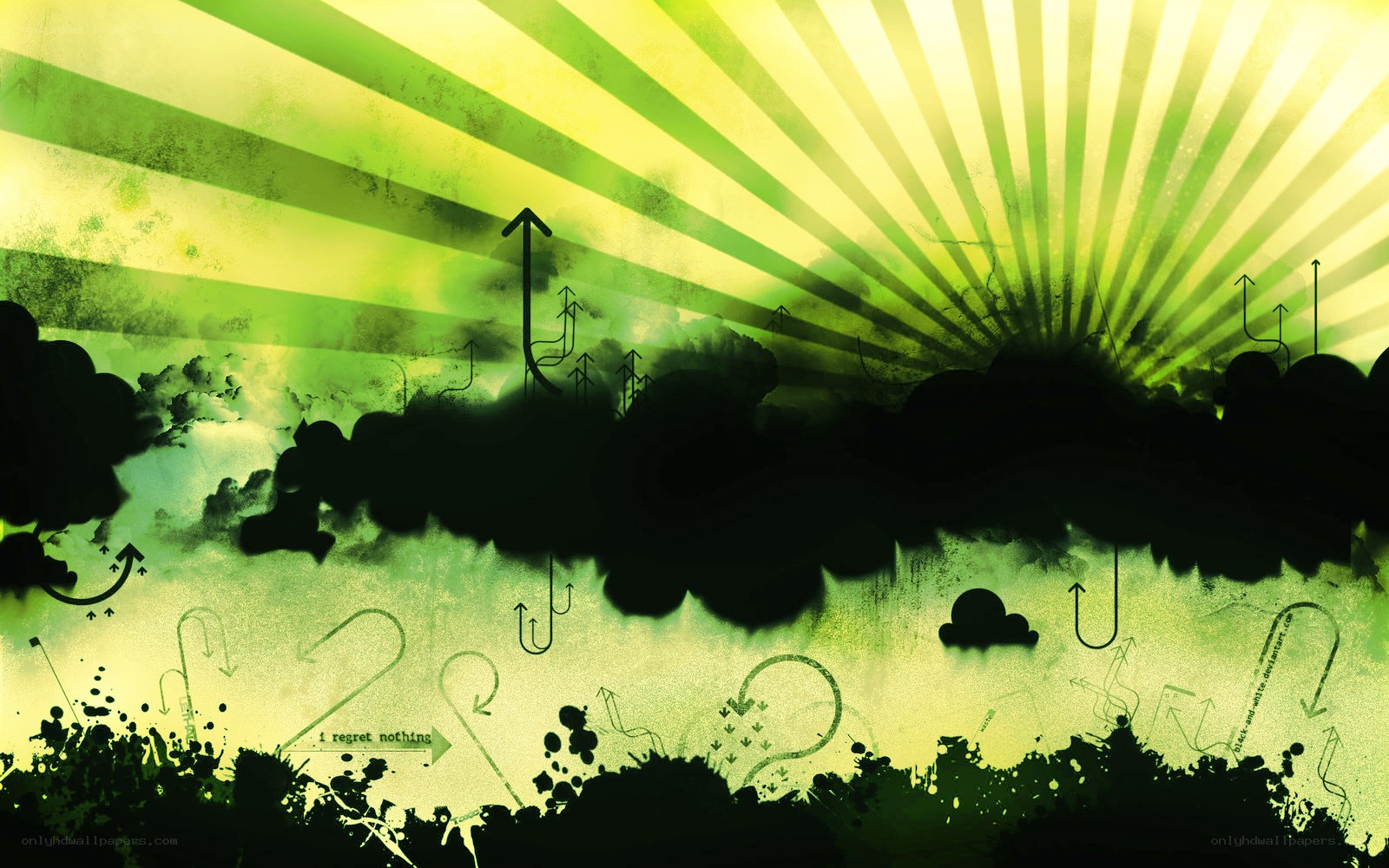 green abstract art with sunburst
