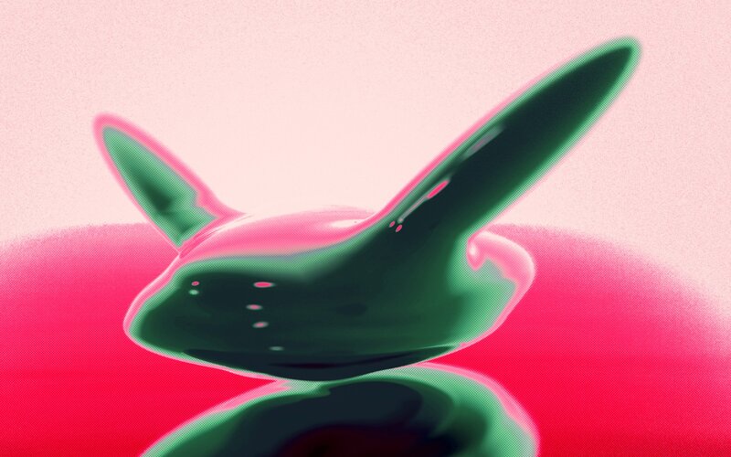 green abstract shape on pink