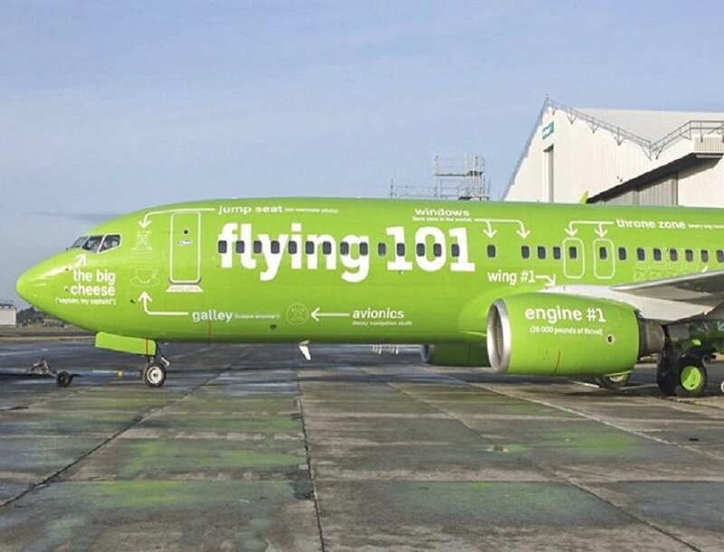 green airplane with labels