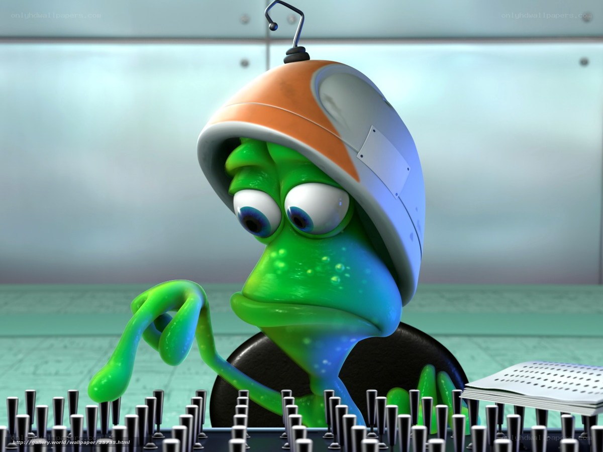 green alien at control panel