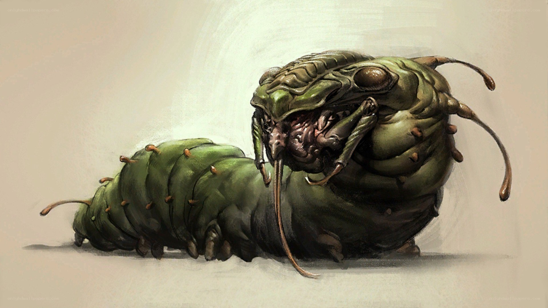 green alien caterpillar creature