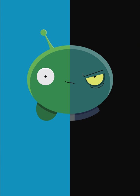 Green Alien Character — Blue, Dramatic, Vector Art