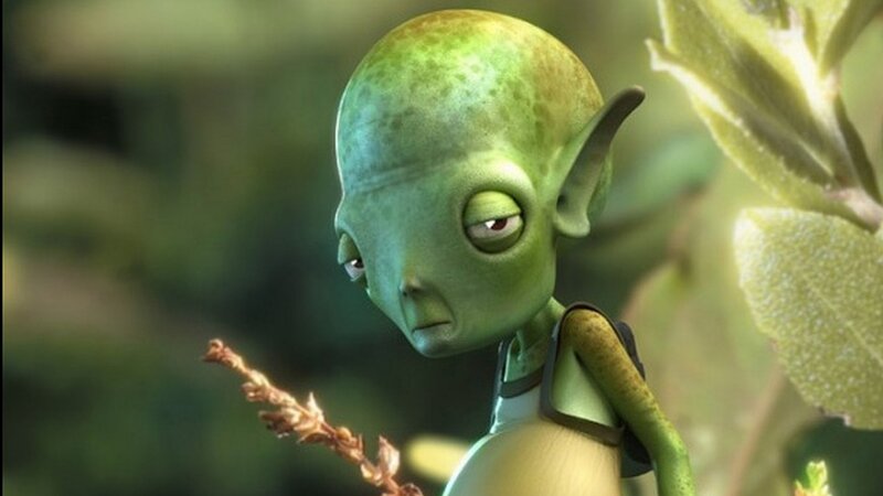 green alien character in forest