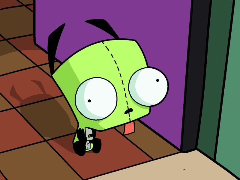 Green Alien Character — Surprised, Comic, Doorway