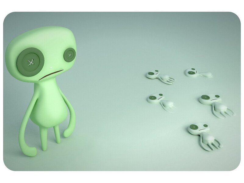 green alien character with clones