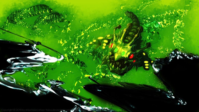 Green Alien Creature — Dramatic, Digital Art, Bubbles