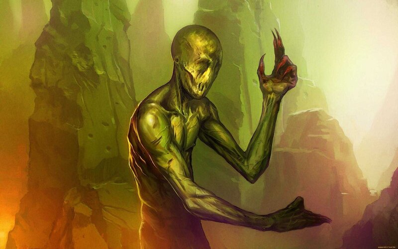 Green Alien Creature — Dramatic, Digital Art