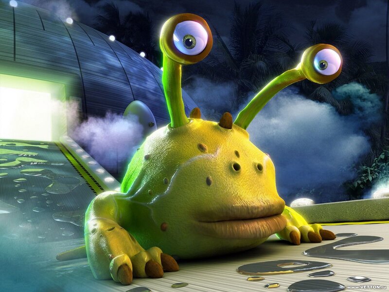 Green Alien Creature — Mysterious, Night