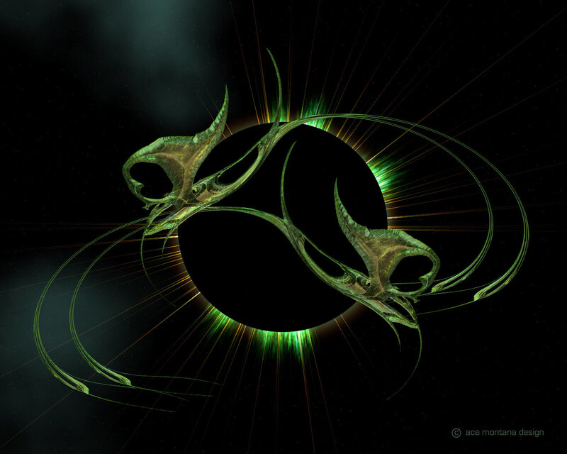 Green alien creatures in space