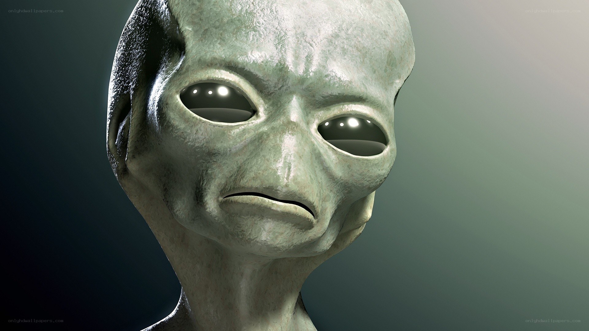 green alien face close-up