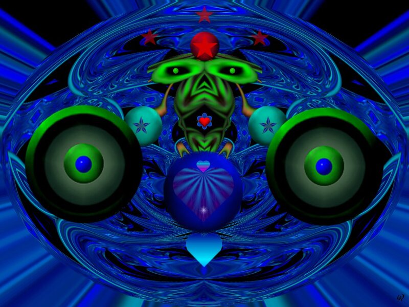 Green Alien Figure — Blue