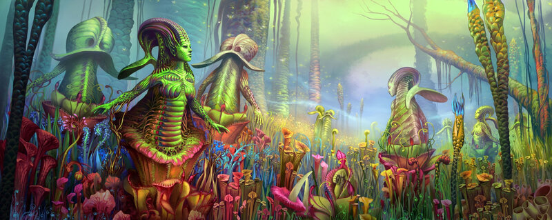Green Alien Figures in Forest