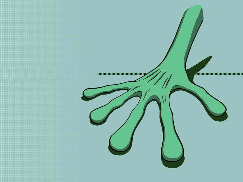 green alien hand illustration