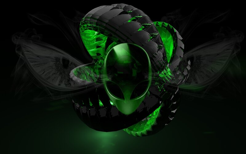 Green Alien Head — Black, Dark