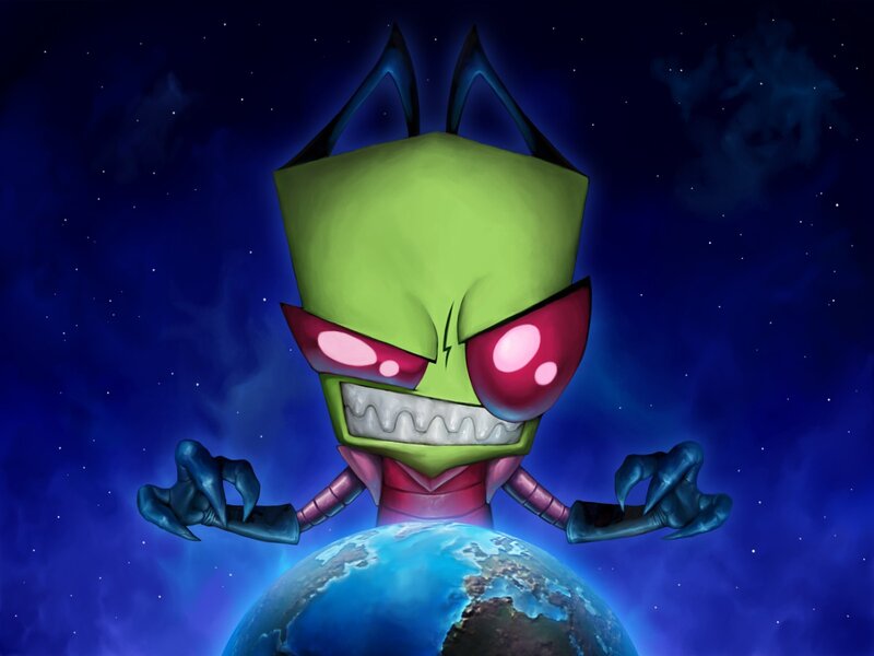 Green Alien Holding Planet — Blue
