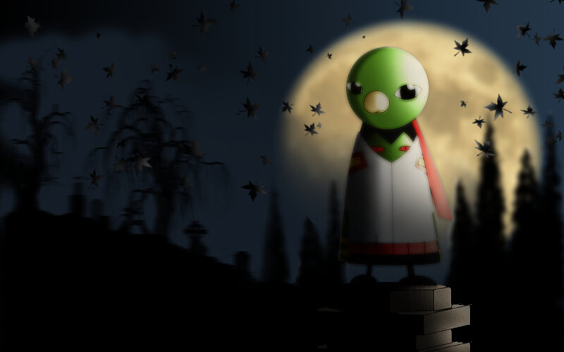 green alien in moonlight