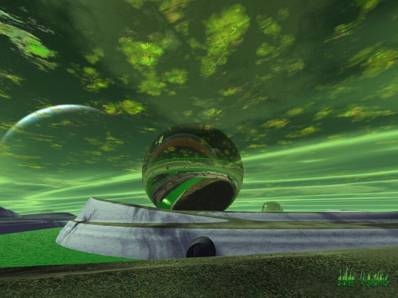 green alien landscape with sphere