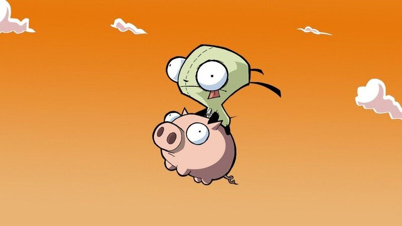 Green Alien on Pig — Orange, Playful