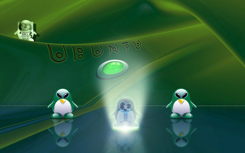 green alien penguins in space