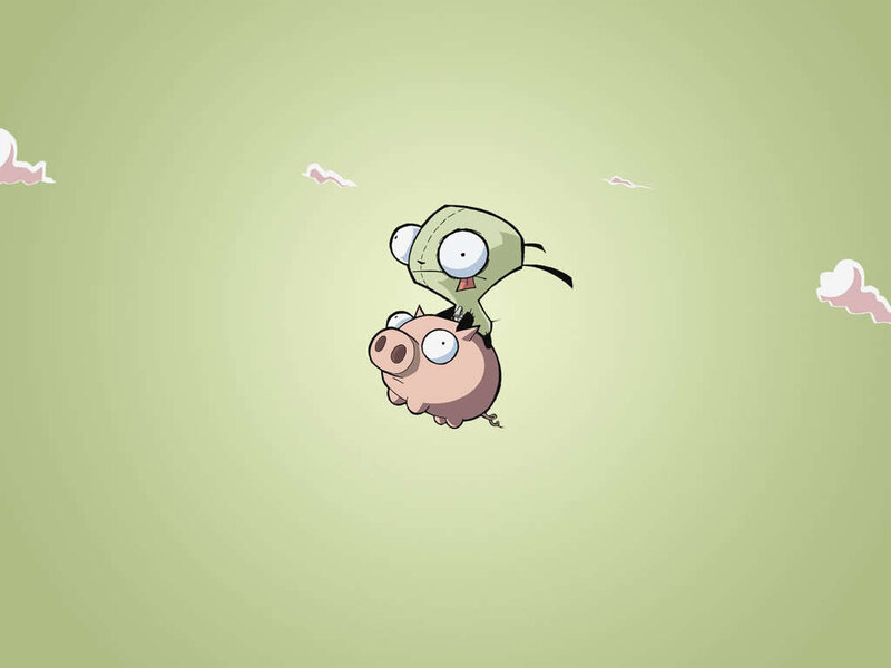 Green Alien Riding Pig — Light Green