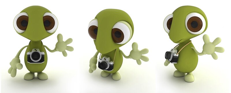 green alien with camera
