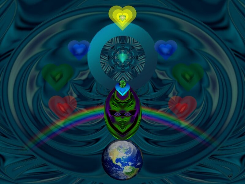 Green Alien with Heart Symbols
