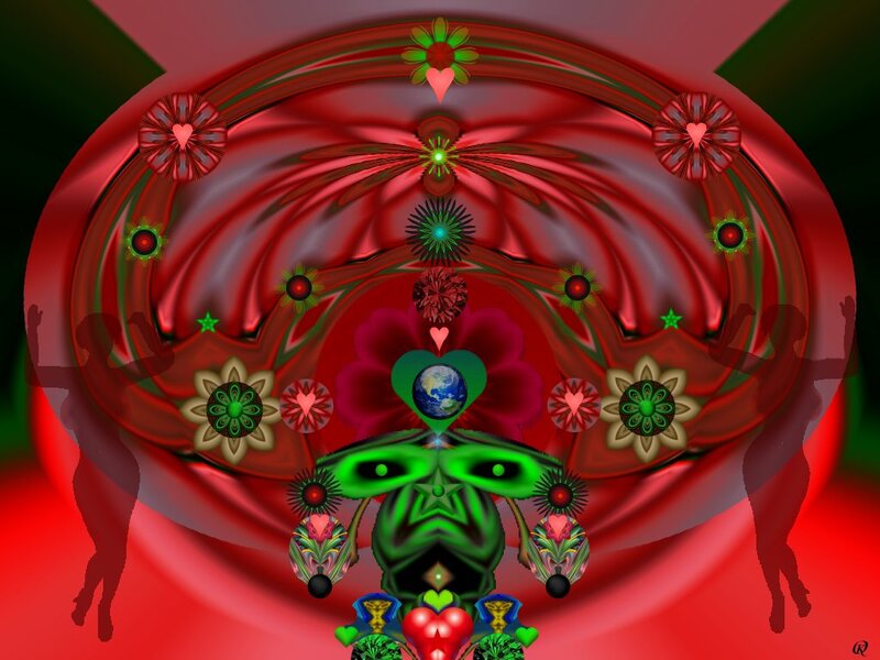Green Alien with Heart