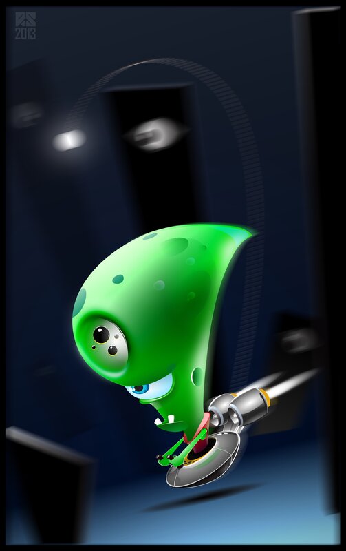 green alien with jetpack