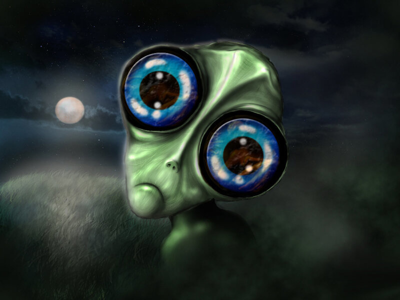 green alien with large eyes