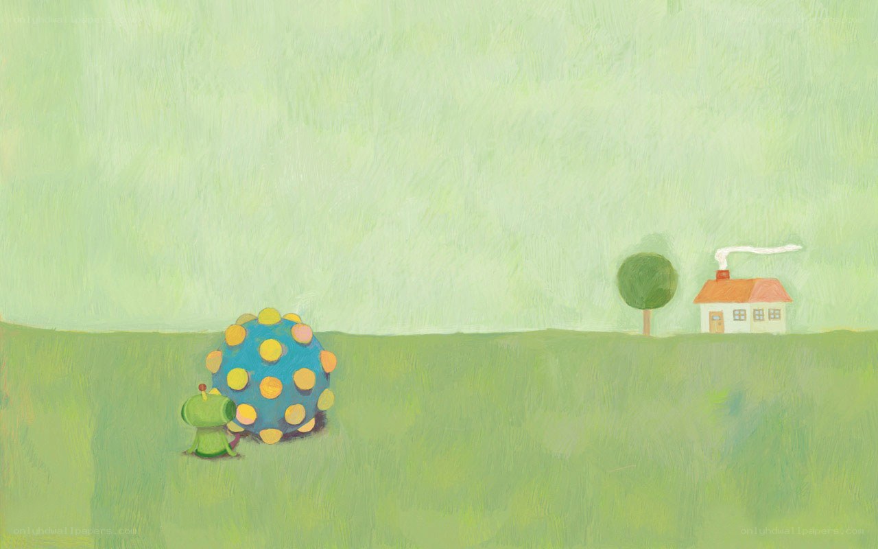 green alien with polka-dotted sphere