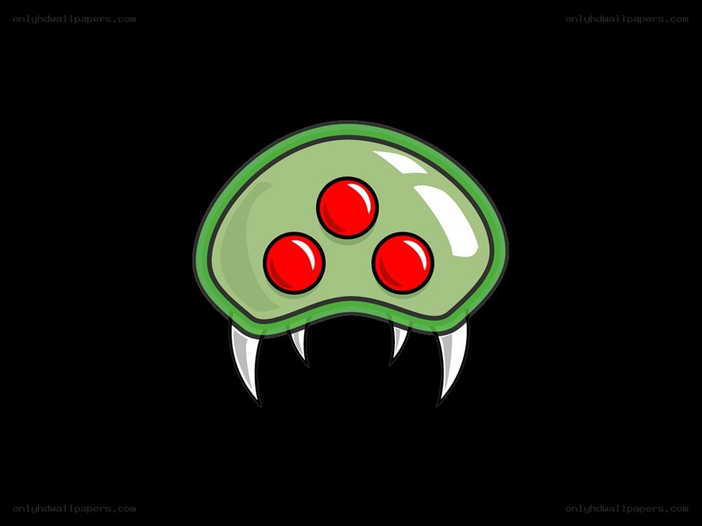green alien with red eyes