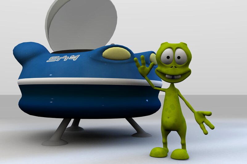 green alien with spaceship