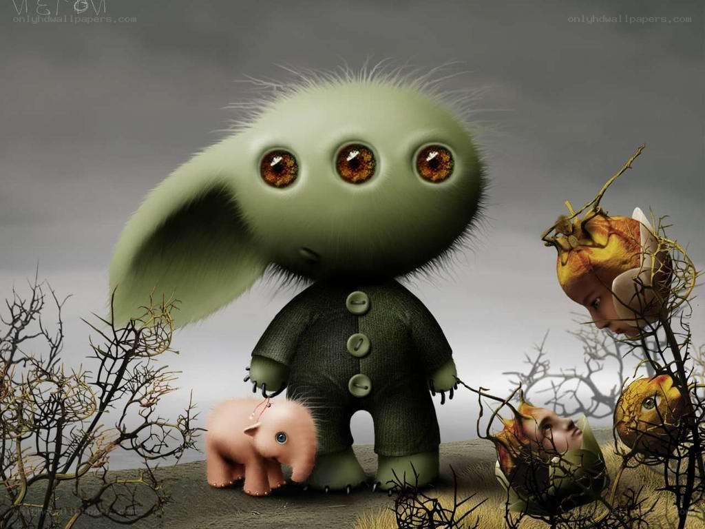 green alien with three eyes