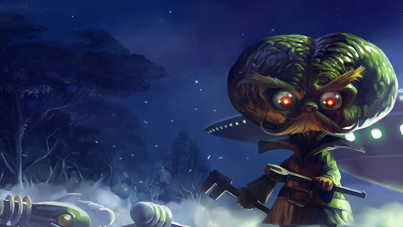 Green Alien with Wrench — Dramatic