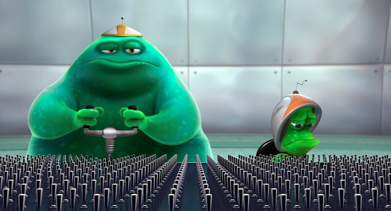 green aliens in a lab
