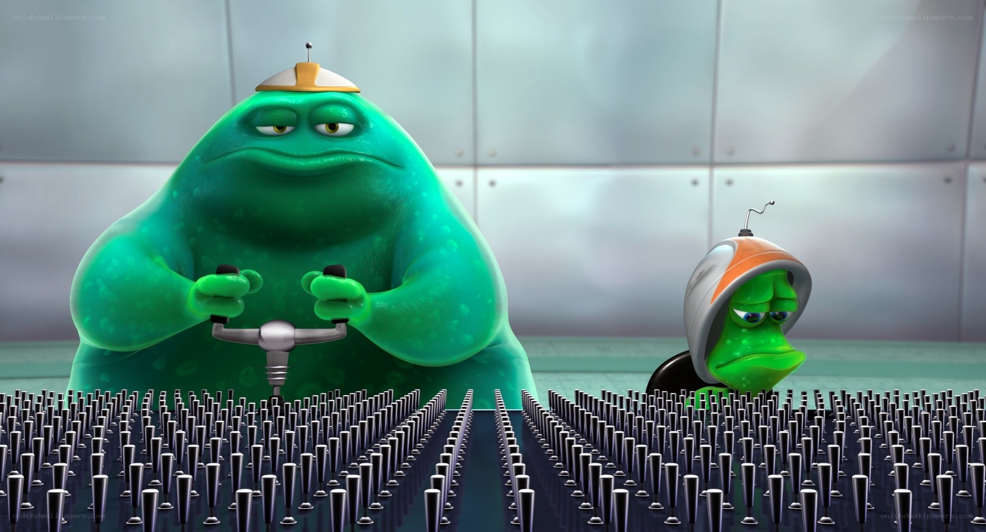 green aliens in a lab